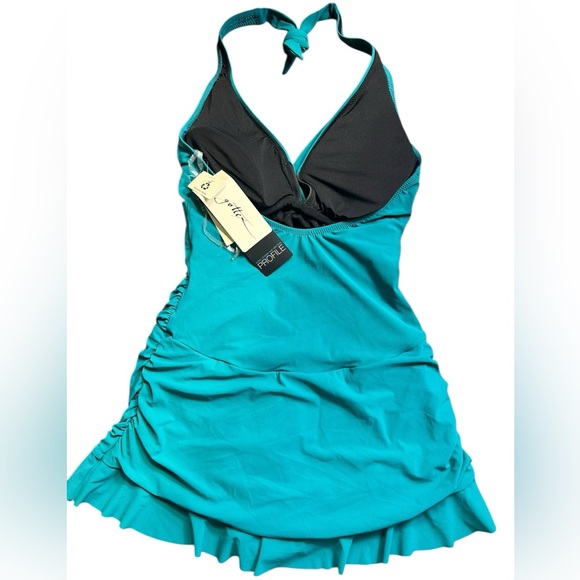 PROFILE BY GOTTEX unchain my heart halter teal modest one piece swim dress NWT - Picture 4 of 10